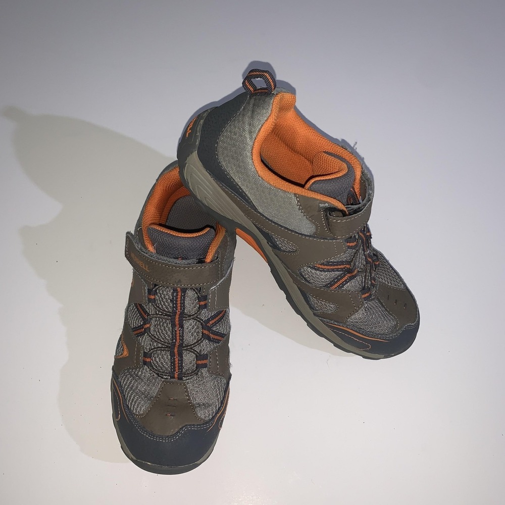 Merrell Shoes Youth 6.5 Gray Orange Hook & Loop Trail Hiking Big Kids MY57109
